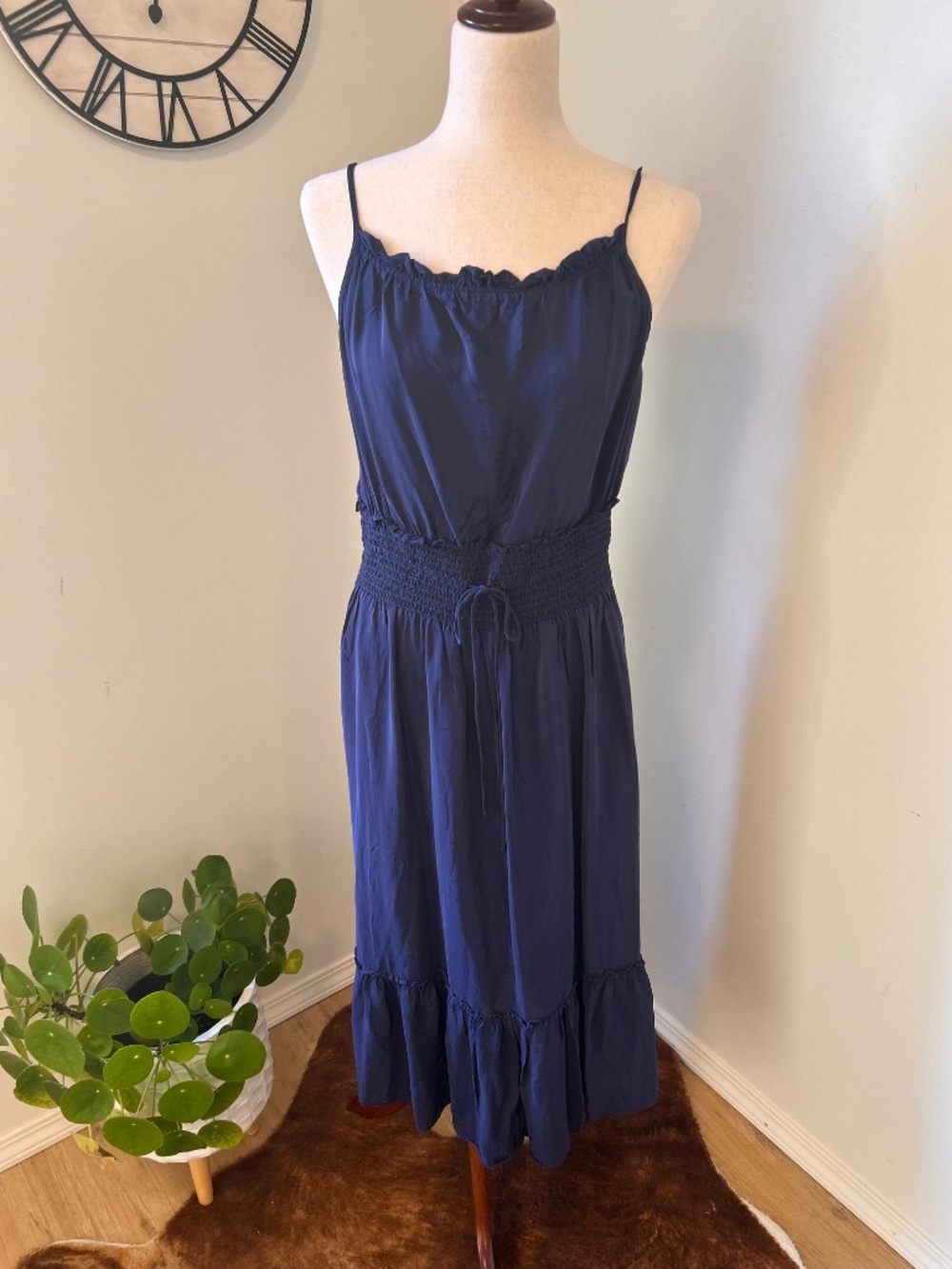 Rails Magdalene Navy Smocked-Waist Maxi Dress Size M
